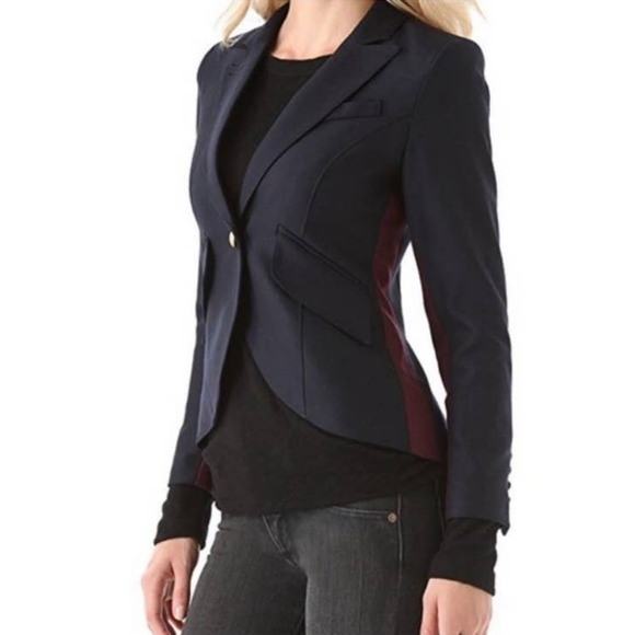 Smythe Racing Stripe Single Button Tuxedo Wool Blazer Size 4